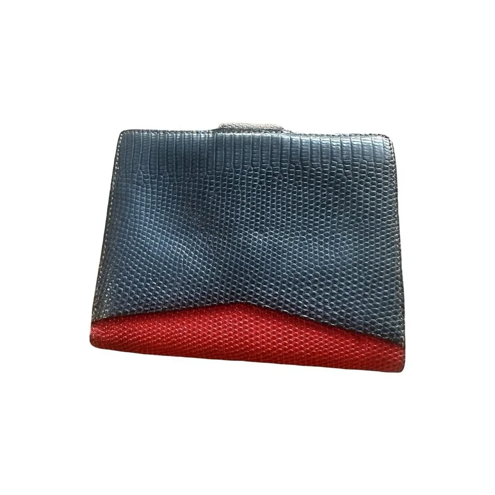 Do It Vintage Lizard Skin Bifold Wallet Colorblock Blue Red Exotic Leather Tab